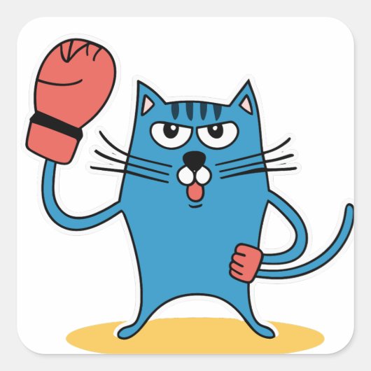 Kat met bokshandschoenen vierkante sticker (Voorkant)