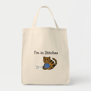 Kat met bol garen en tekst tote bag