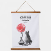 Kat met Bonsai en Boeddha Quote Hangend Wandkleed (Voorkant)
