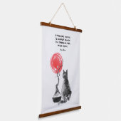 Kat met Bonsai en Boeddha Quote Hangend Wandkleed (Gebogen)