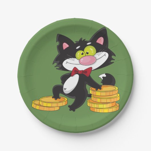 Kat met Borden voor geldpapier Papieren Bordje (Voorkant)