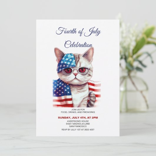Kat met Bril 4th Of Juli Uitnodigingen (Staand voorkant)