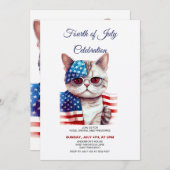 Kat met Bril 4th Of Juli Uitnodigingen (Voorkant / Achterkant)