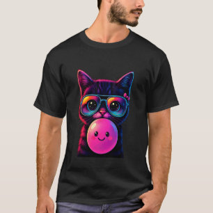 Kat Met Bril Die Bubblekauwgom Blaast T-shirt