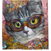 Kat met bril douchegordijn (Voorkant)