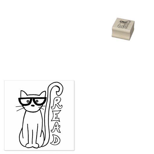 Kat met bril en leesbord rubberstempel (Gestempeld)