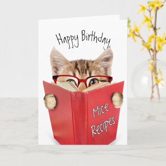 Kat met bril en rood boek kaart (Gele Bloem)