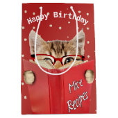 Kat met bril en rood boek medium cadeauzakje (Voorkant)