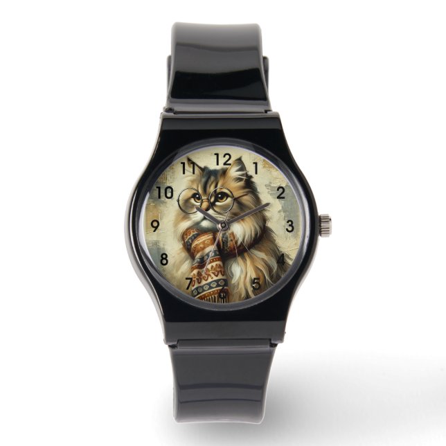  kat met bril en sjaal horloge (Voorkant)