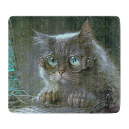 Kat met bril. snijplank