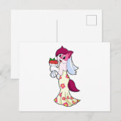 Kat met bruiloft-jurk en -bundel briefkaart (Voorkant / Achterkant)