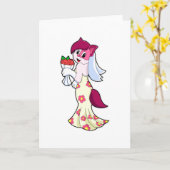 Kat met bruiloft-jurk en -bundel kaart (Gele Bloem)