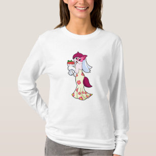 Kat met bruiloft-jurk en -bundel t-shirt