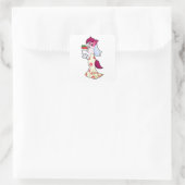 Kat met bruiloft-jurk en -bundel vierkante sticker (Tas)