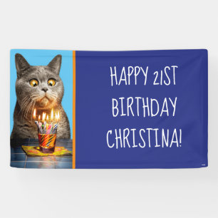 Kat met bruisend glas op de dag van de geboorte spandoek