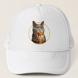 Kat met bruisend glas op de dag van de geboorte trucker pet