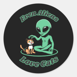 Kat met buitenaards wezen. Schattige vriendschap.  Ronde Sticker