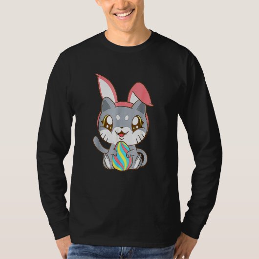 Kat met Bunny Ear Bunny Kitty Cat Happy Easte T-shirt (Voorkant)