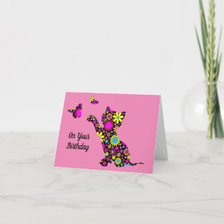 Kat met Butterflies, Wenskaart op zaterdag Kaart
