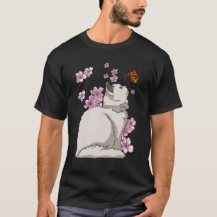 Kat met Butterfly Japanse Sakura Cherry Blossom T-shirt