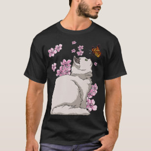 Kat met Butterfly Japanse Sakura Cherry Blossom T-shirt