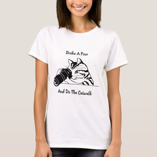 Kat met camera zwart en wit t-shirt (Voorkant)