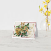 kat met cellen en Holly Kerstmis Kaart (Gele Bloem)