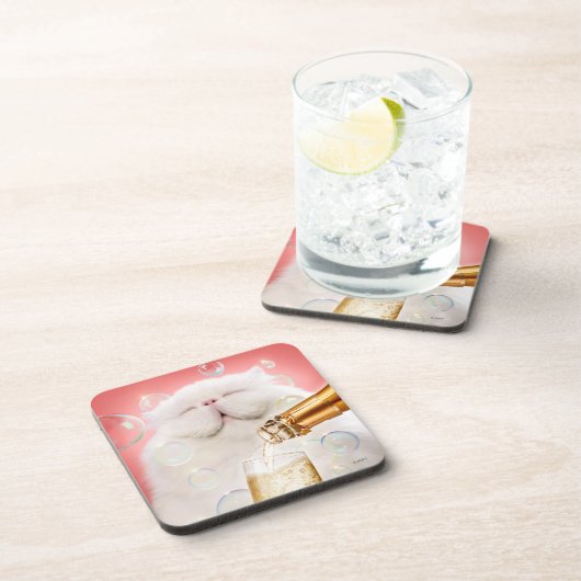 Kat met champagne bier onderzetter (Rechterzijde)