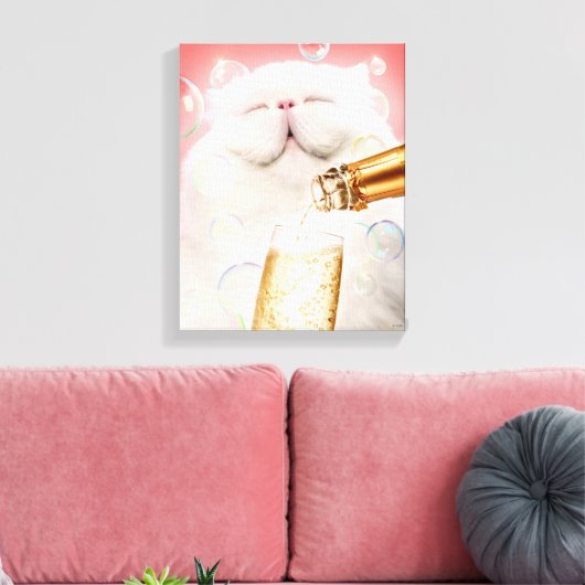 Kat met champagne canvas afdruk (Insitu (Woonkamer))