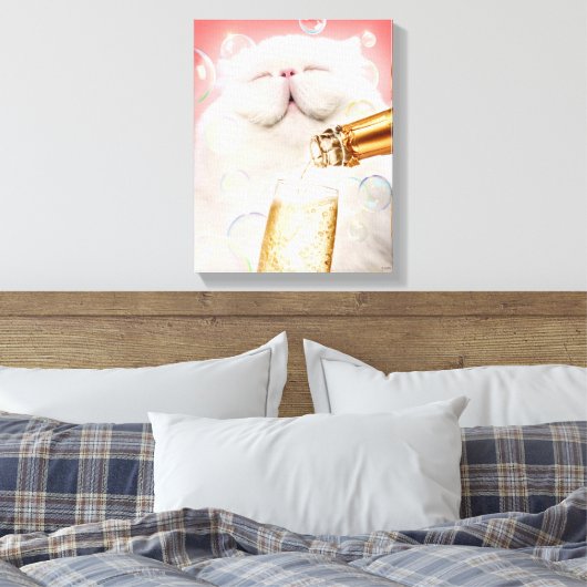 Kat met champagne canvas afdruk (Insitu (Slaapkamer))