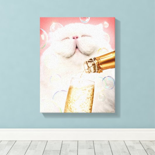Kat met champagne canvas afdruk (Insitu (Houten vloer))