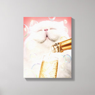 Kat met champagne canvas afdruk