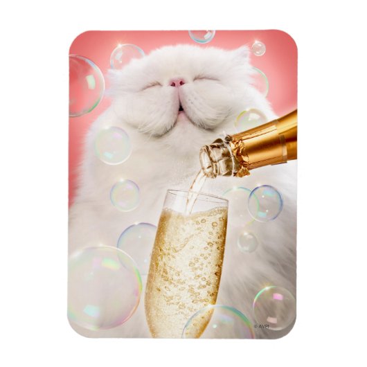 Kat met champagne magneet (Verticaal)