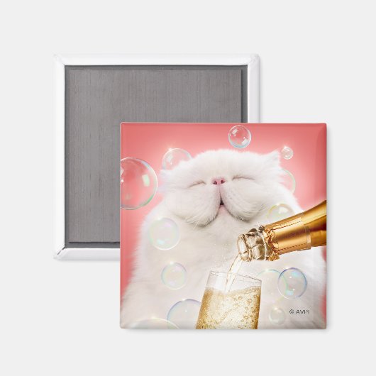 Kat met champagne magneet (Voorkant / Achterkant)