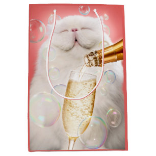 Kat met champagne medium cadeauzakje