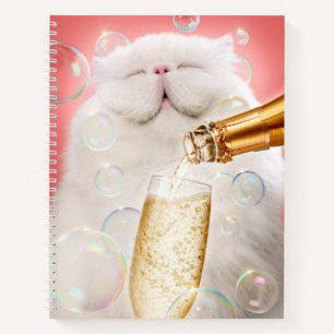 Kat met champagne notitieboek