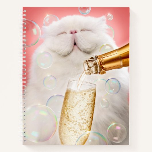 Kat met champagne notitieboek (Voorkant)
