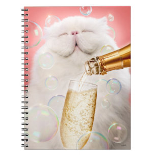 Kat met champagne notitieboek