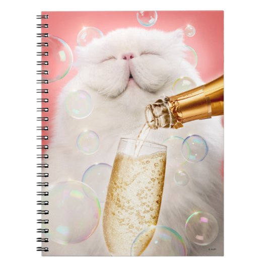 Kat met champagne notitieboek (Voorkant)