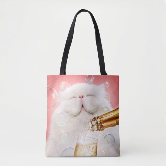 Kat met champagne tote bag (Voorkant)
