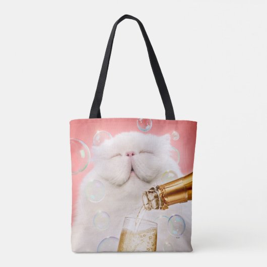 Kat met champagne tote bag (Achterkant)