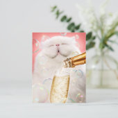Kat met champagne uitnodiging briefkaart (Staand voorkant)