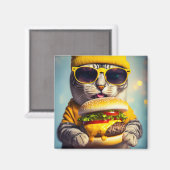 KAT MET CHEESEBURGER GRAPPIGE KOELKAST magneet (Voorkant / Achterkant)