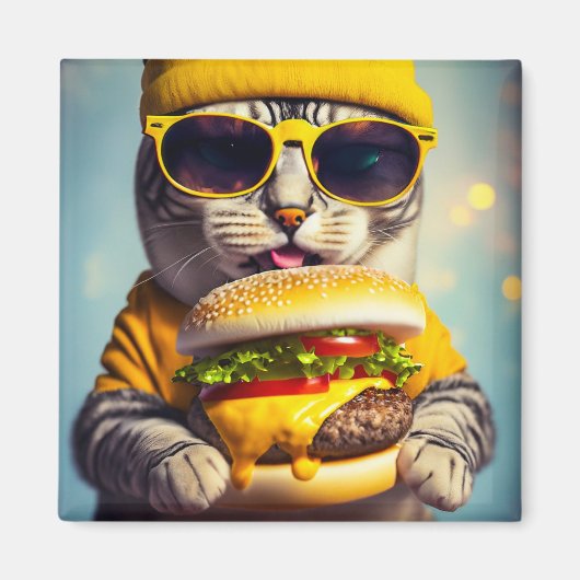 KAT MET CHEESEBURGER GRAPPIGE KOELKAST magneet (Voorkant)