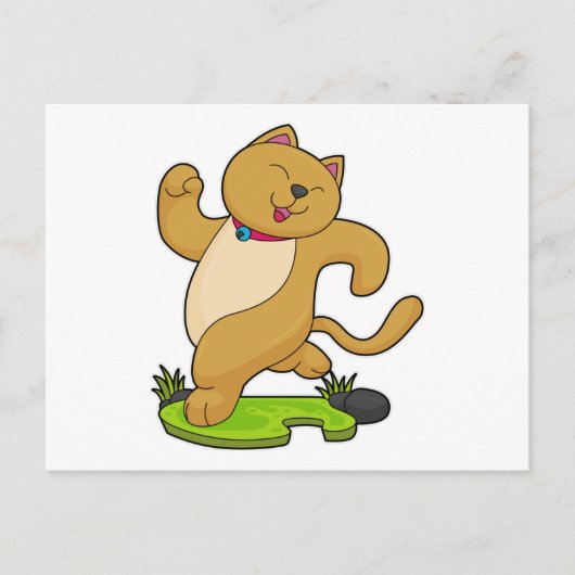 Kat met choker aan het rennen briefkaart (Voorkant)