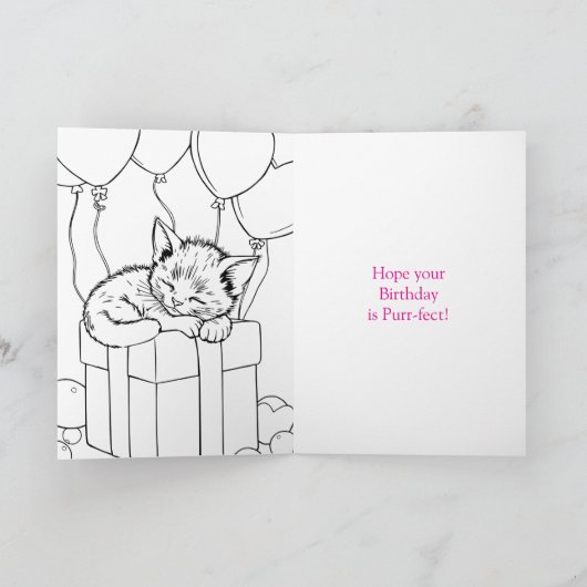 Kat met Cupcake Kleurplaat Verjaardag Kaart (Binnen)