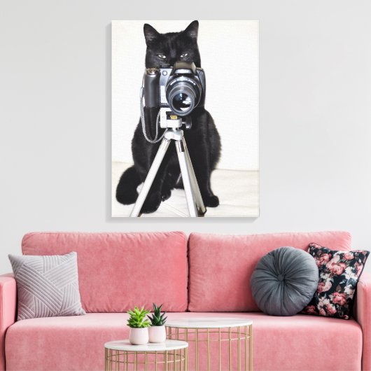 Kat met de camera canvas afdruk (Insitu (Woonkamer))