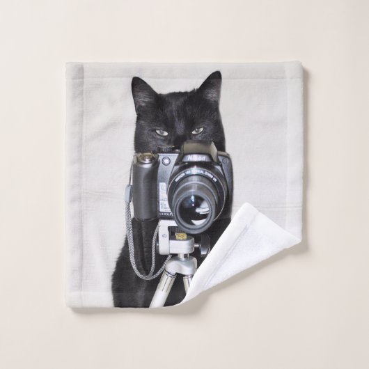 Kat met de camera washandje (Wasdoekje)