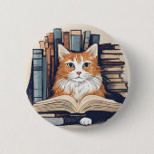 Kat met de knop Boeken Ronde Button 5,7 Cm (Voorkant)