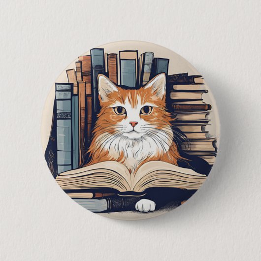 Kat met de knop Boeken Ronde Button 5,7 Cm (Voorkant)
